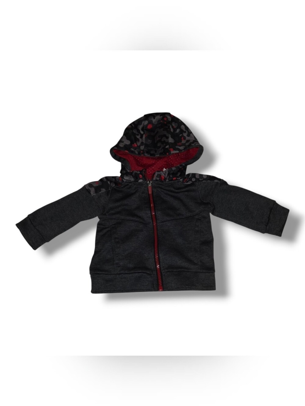 Toddler Hooded Zip Jacket in Charcoal with Red Accents